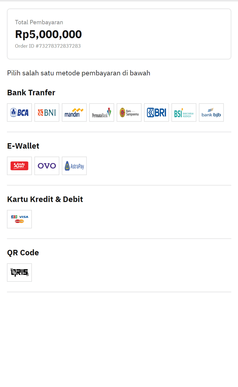 Pembayaran TNOS - Layanan dan pendukung payment TNOS app and web application